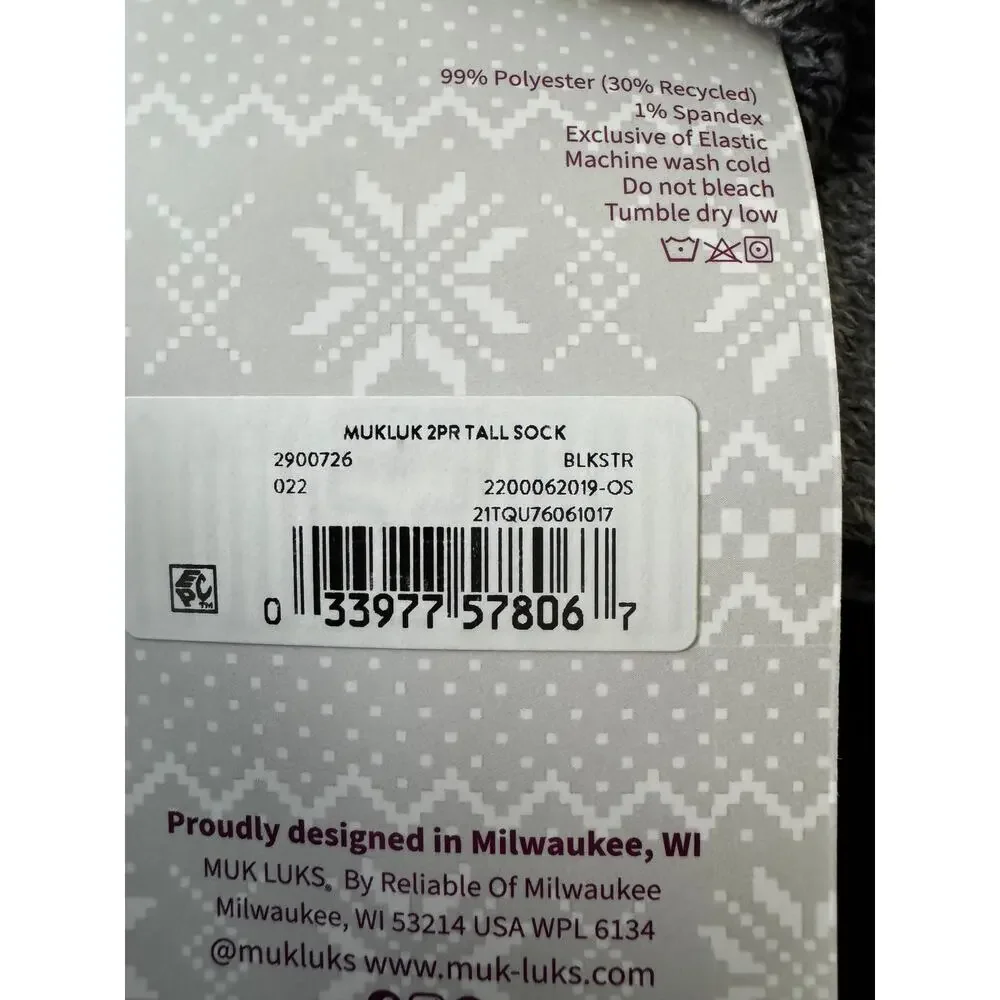 MUK LUK (2) pair Tall Boot Socks Shoe Sz 6-11 New Giftable Cable Knit Stripes